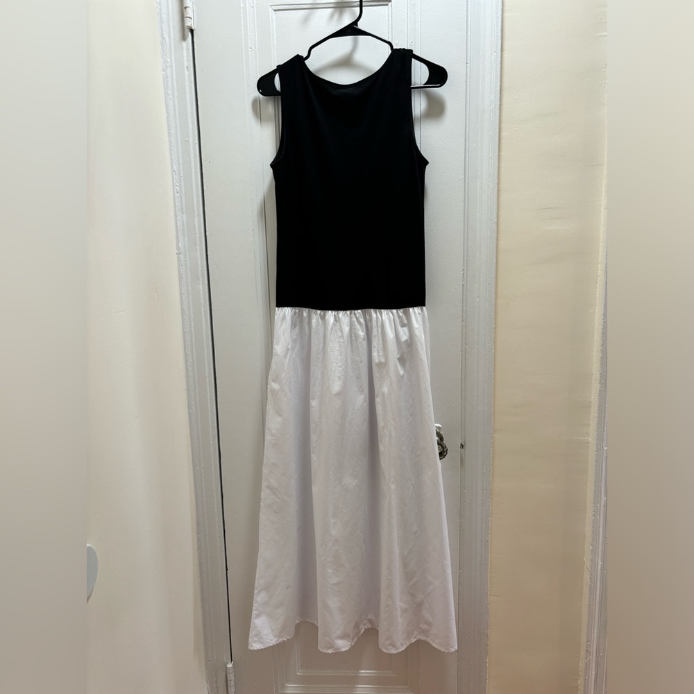 ASOS black and white dress, low back